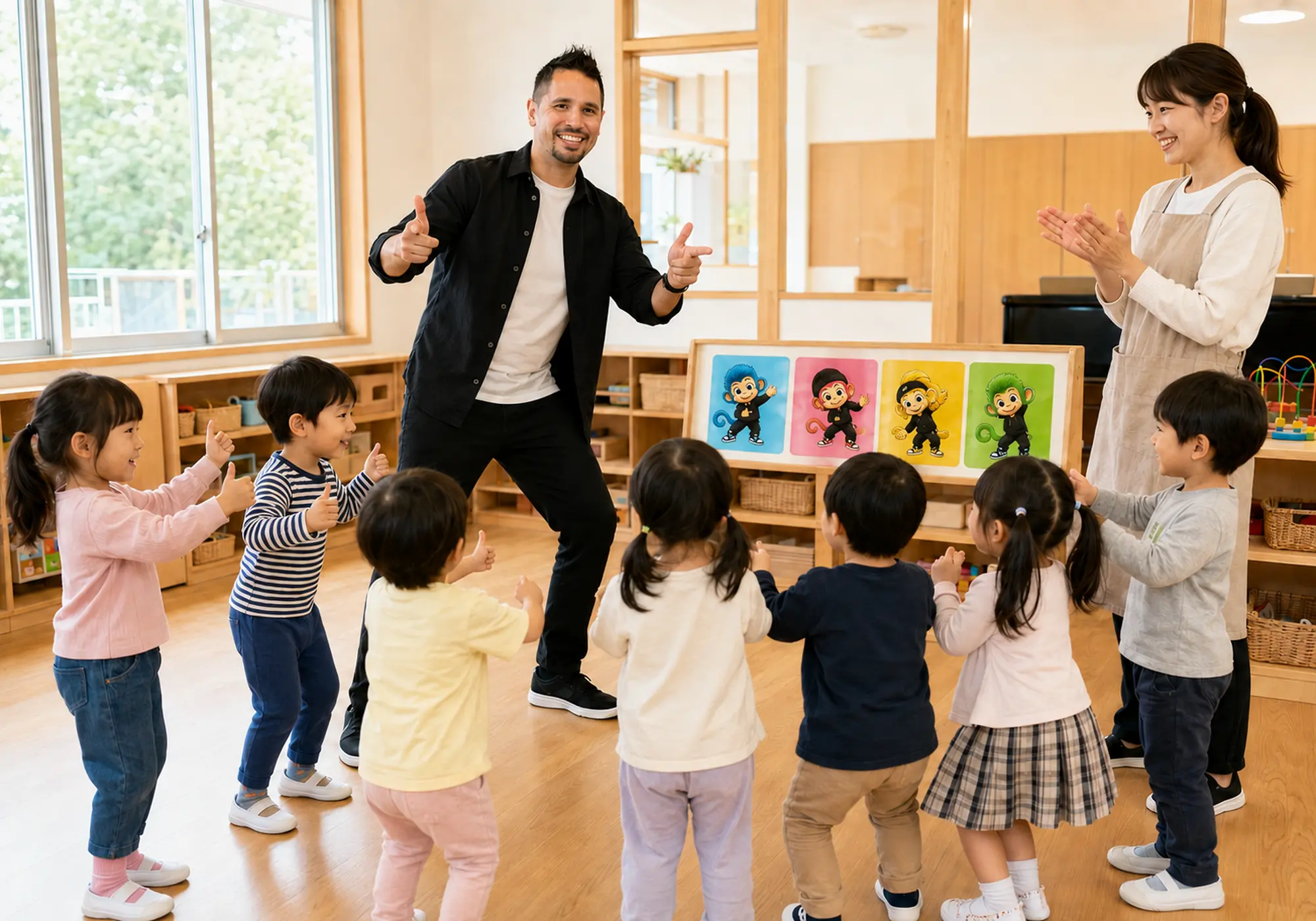 Hear See Do leading an active lesson with children and a Japanese teacher